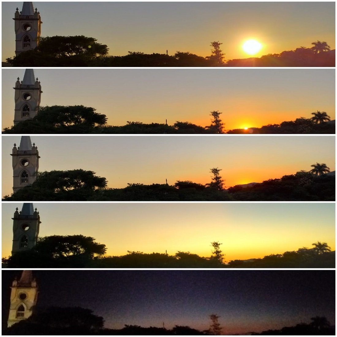 Montagem mostra diversos momentos do pôr do sol na praça 