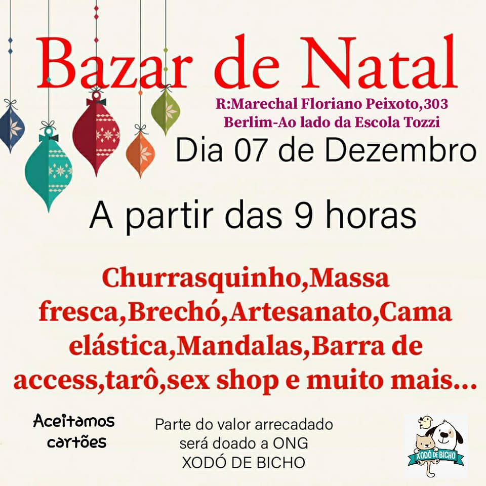 Cartaz do bazar que acontece neste sbado
