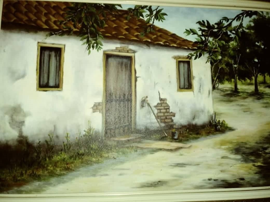 Pintura retrata a casa onde Nazário morou perto da Fazenda Universo. A casa não existe mais, pois foi demolida quando o DER, duplicou a rodovia Campinas/Mogi Mirim (Acervo família Malachias)