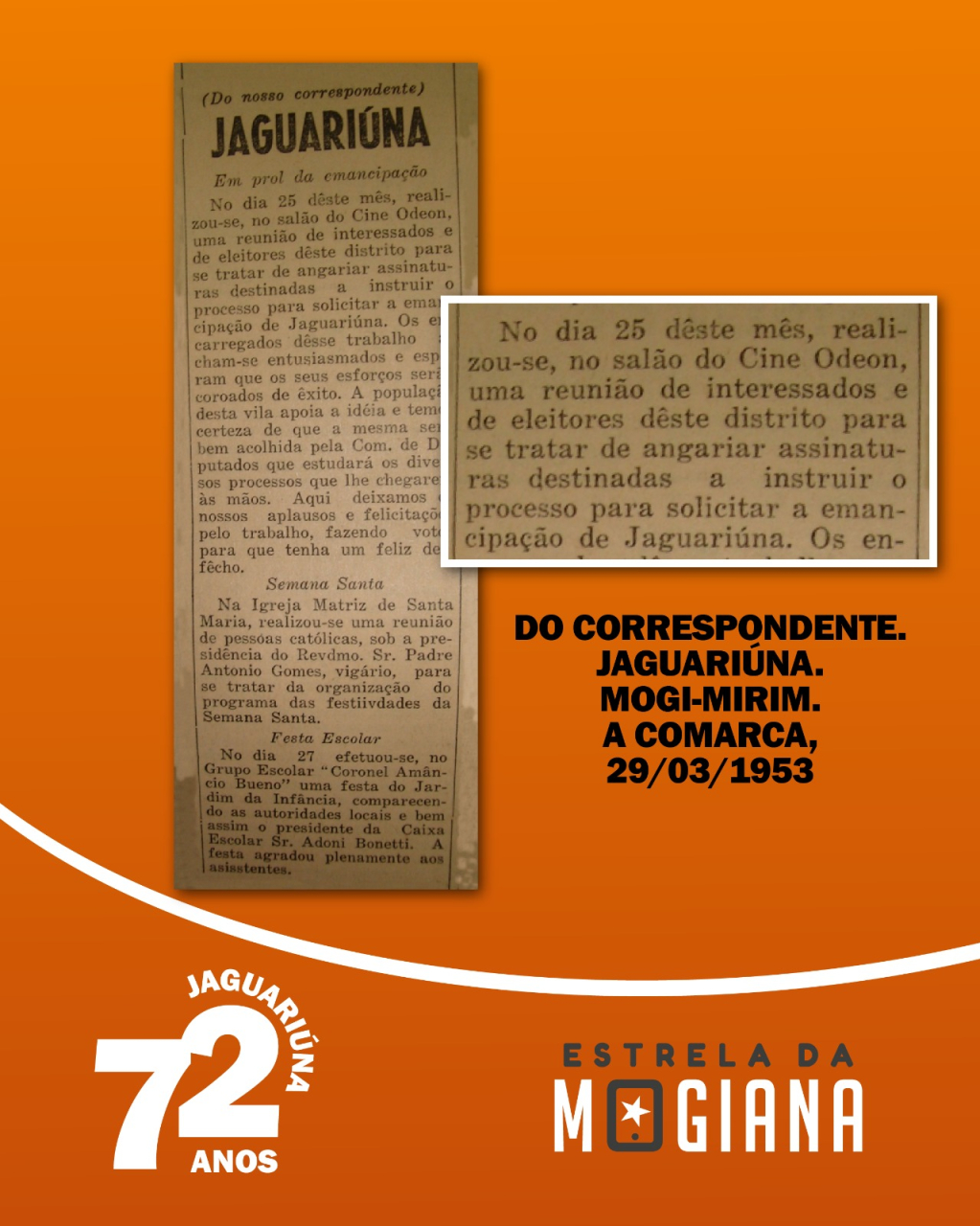 Recorte de jornal de 1953 (Casa da Memória) 