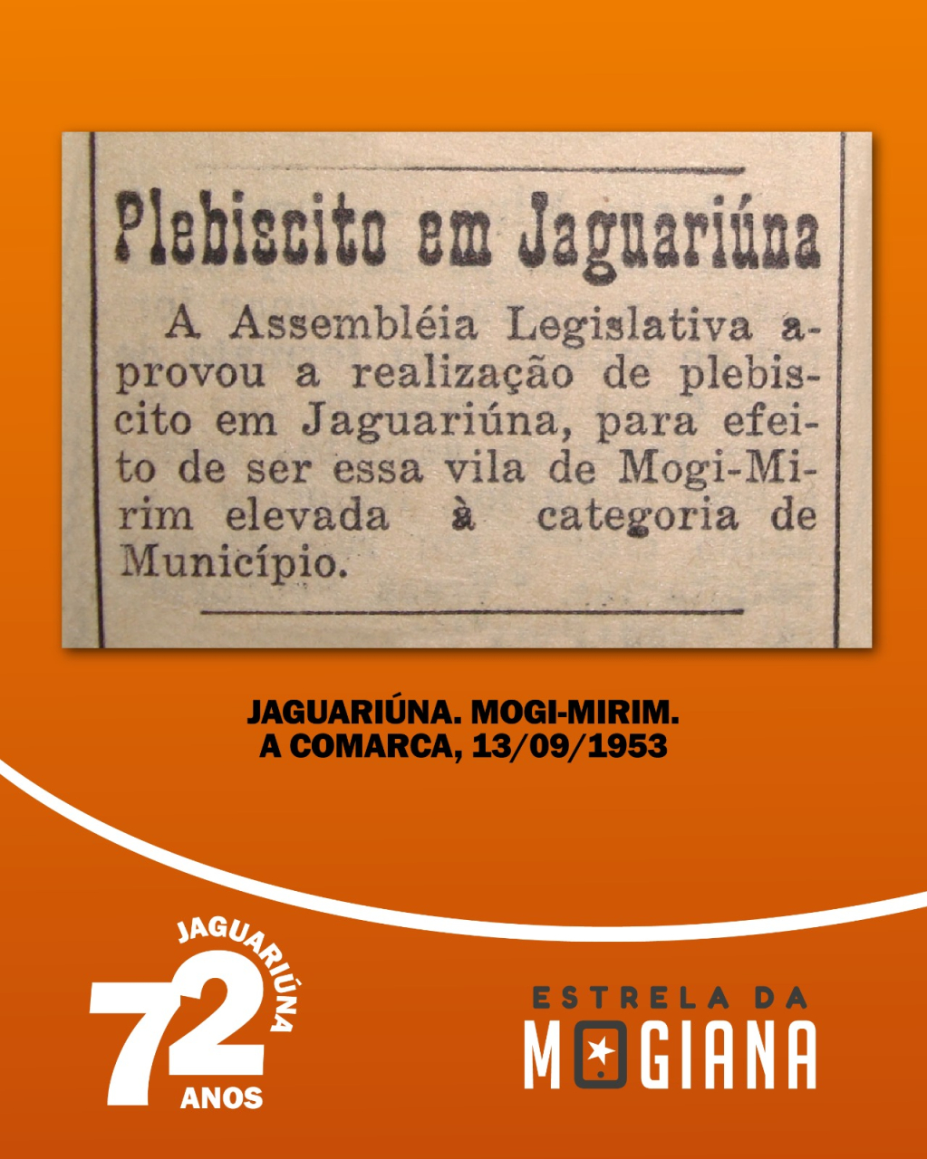 Recorte de jornal sobre plebiscito (Recorte Casa da Memória) 