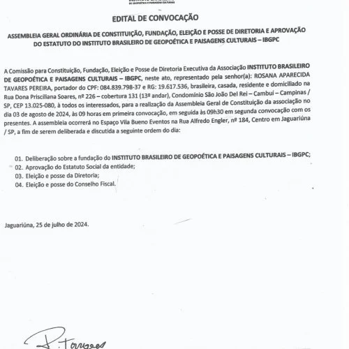 Edital de convocação de instituto 