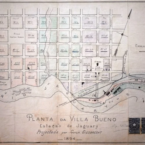 No ano de 1894, o coronel Amâncio Bueno, contratou o engenheiro alemão Guilherme Giesbrecht para projetar uma vila, nas terras da fazenda Florianópolis (Acervo Casa da Memória)